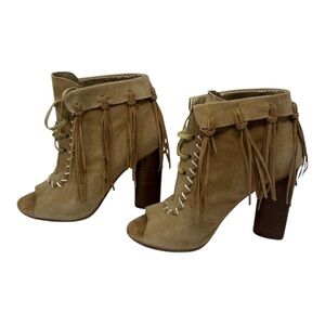 Cynthia Vincent "Nailed" Fringed Peep Toe Booties Size 6 Western Cute